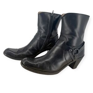 Frye Harness Ankle Boots Womens 9.5 Black Leather Side Zip Block Heel Womens 9.5